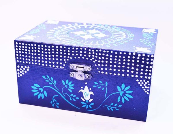 Ručne maľovaná ozdobná krabička – Šperkovnica Modrá kvety