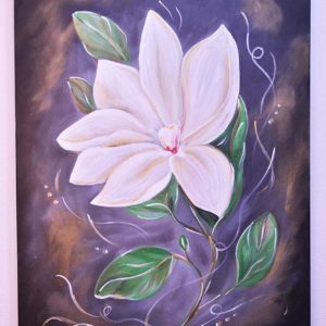 biely kvet - ručne maľovaný obraz