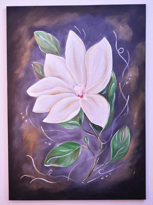 biely kvet - ručne maľovaný obraz